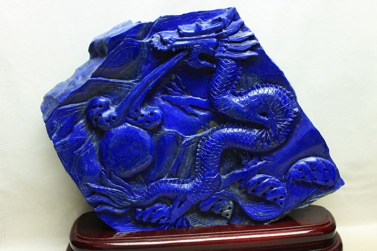 4.5Kg ラピスラズリ 手彫り 龍 置物[T362-564]