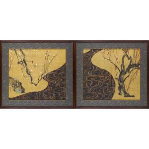 尾形光琳 燕子花図 右隻・左隻セット 複製画 巧藝画 大塚巧藝社