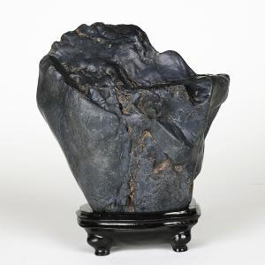 水石 「加茂川茅舎石」 盆石 天然石 すいせき 台座付き 現品限り