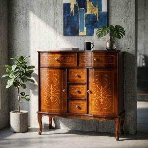 チェスト 木製 6段 完成品 88cm 象嵌 ロココ調 イタリア 家具 猫脚 丸