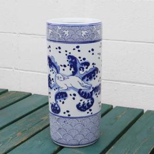 傘立て アンブレラスタンド 陶器製 透かし彫りアート ホワイト 白