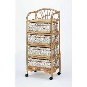 籐製ランドリーチェスト4段 完成品 衣類 おもちゃ 引出し 布張り