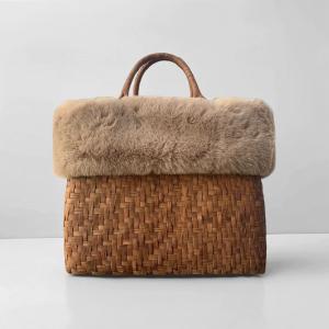 山葡萄 手作り 籠バッグ 網代編み 内布あり (約)幅31×本体高さ24×マチ