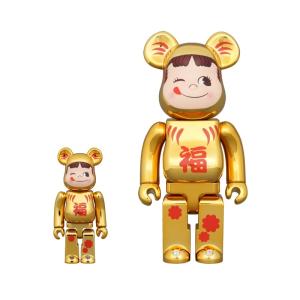BE@RBRICK フィギュア 招き猫 ペコちゃん 金運 ダブル小判 銀メッキ