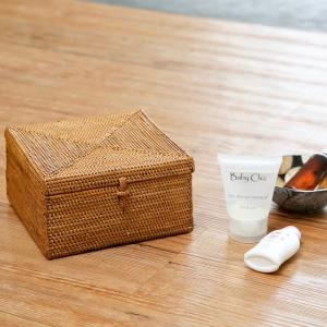 アジアン雑貨 アタ製大きなフタ付きボックス型バスケット Lタイプ