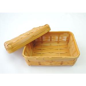 竹手付バスケット 国産 日本製 竹 かご ふた式 職人手作り ランチ