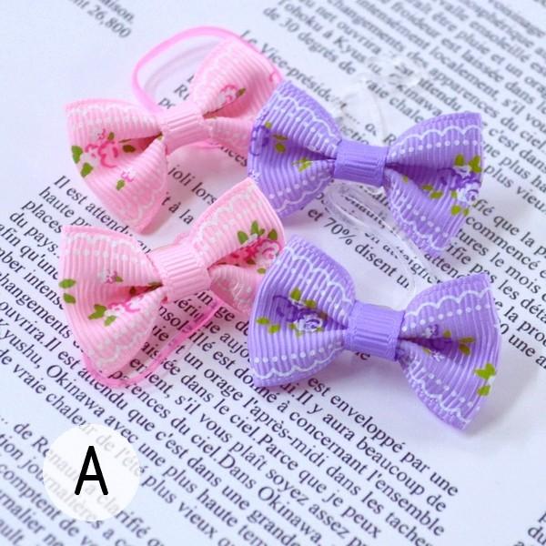 ローズ柄リボンの絡まないゴム 4個(ミックス) ヘアアクセサリー キッズ