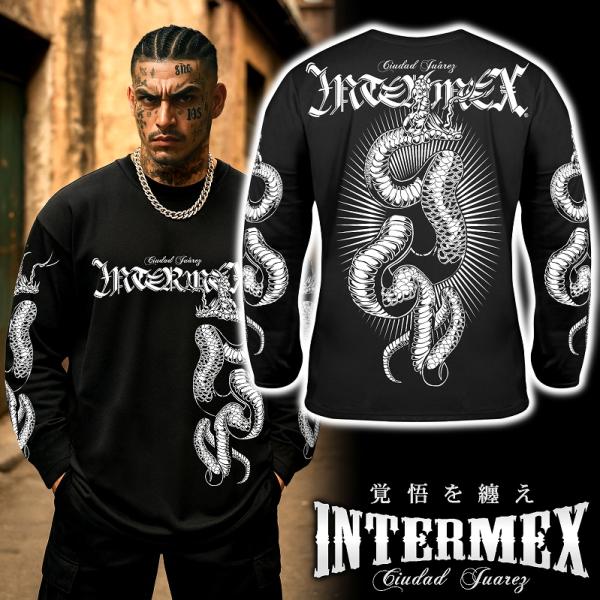 長袖 Tシャツ 服 INTERMEX コブラ パイソン柄 ロンT itm-078 黒 白