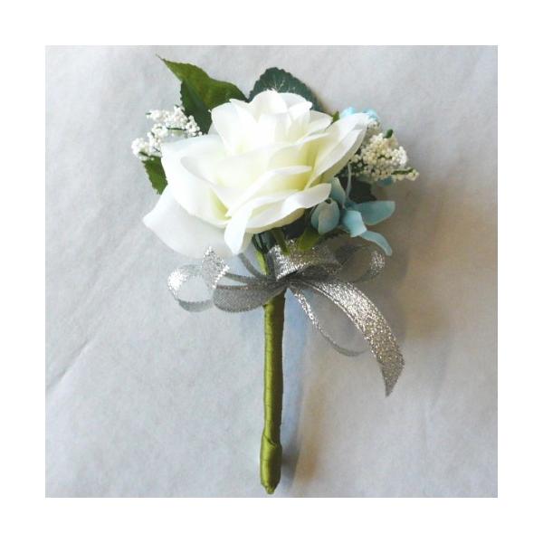 アートフラワー〔造花〕ブーケ/ブートニア 白バラ＆ブルースター
