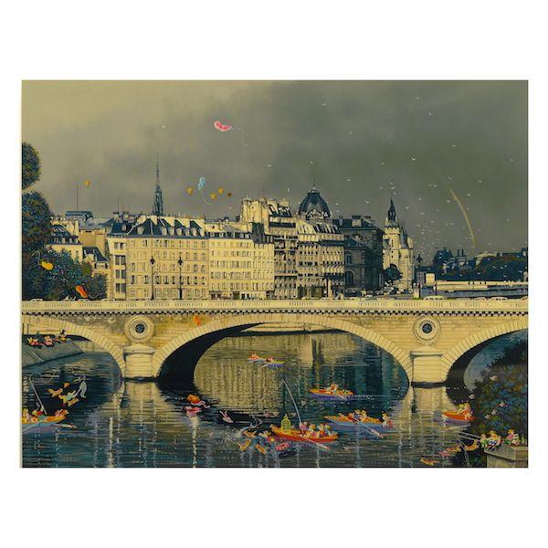 ヒロ・ヤマガタ 「キャッツオンセーヌ」 直筆サイン入り シルク