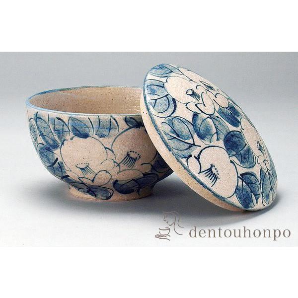 九谷焼 蓋付レンジ鉢 おひつ 染付椿 ( 和窯 退職祝い 定年 どんぶり 丼