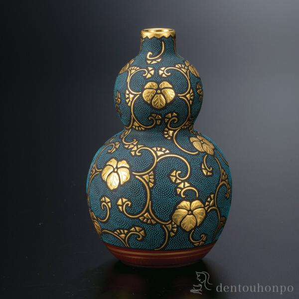 九谷焼 瓢型徳利 盛金青粒つた文 ( 酒器 日本酒 冷酒 片口 おすすめ