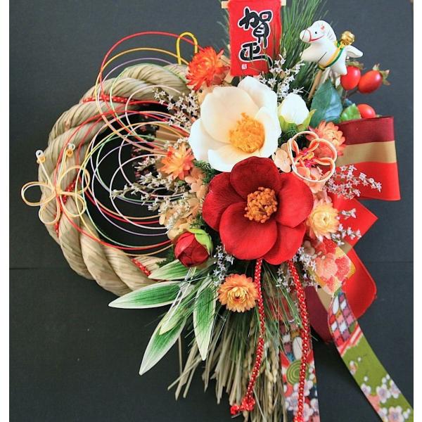 お楽しみ○紅白椿しめ縄飾り○ しめ縄リース おしゃれ しめ縄飾り