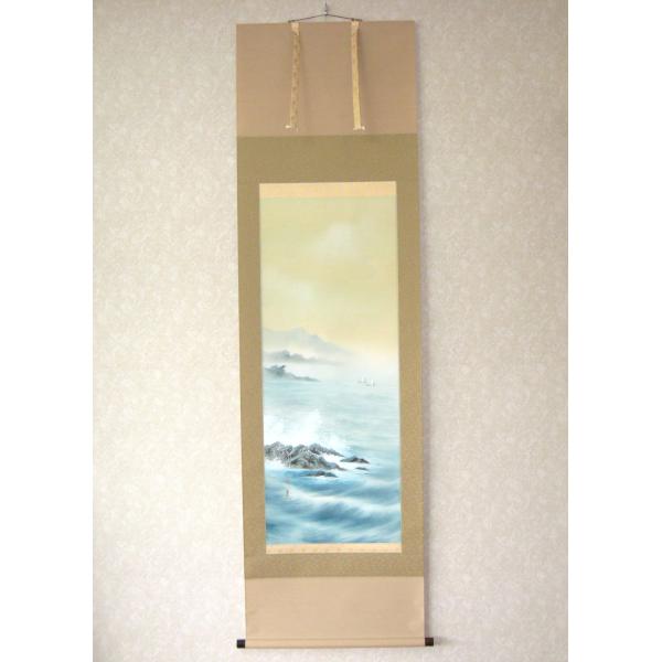 特価軸】掛け軸 掛軸 彩色山水(夏の海の風景) 田中祥堂 (真筆・新品
