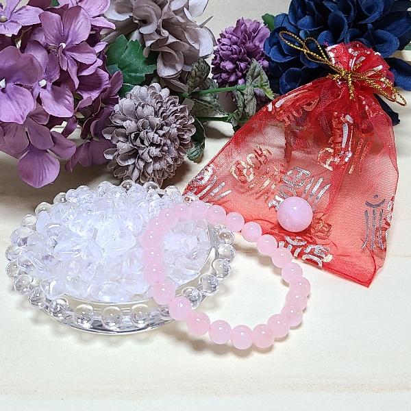 開運 ローズクォーツ 恋愛運 ブレスレット 丸玉 水晶さざれ石
