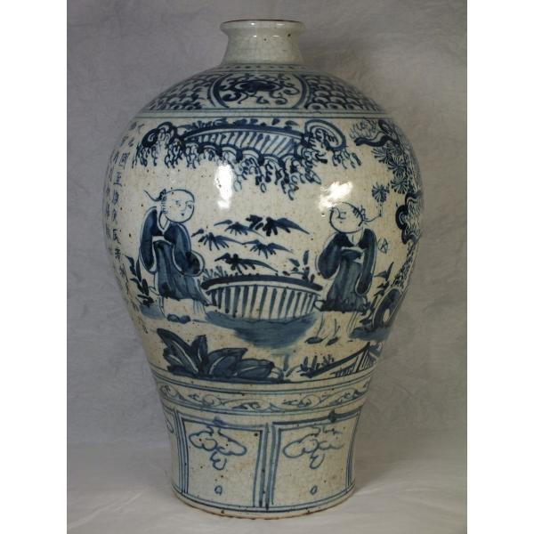 中国骨董品】青色人物絵付細口瓶330mm : 龍香堂ストア - 通販