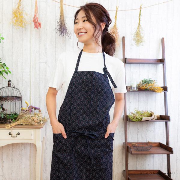 KIMONOMACHI エプロン「濃紺色七宝」日本製 オシャレ シンプル