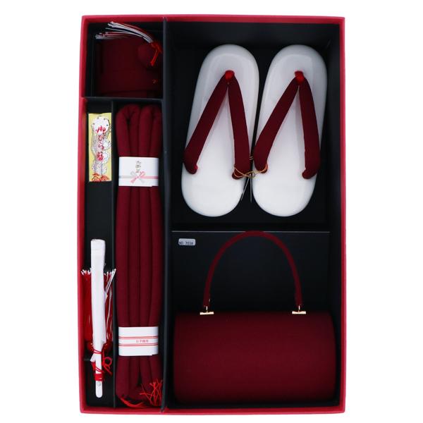 七五三 着物 7歳向け 箱迫セット 「ワインレッド無地」 子供着物