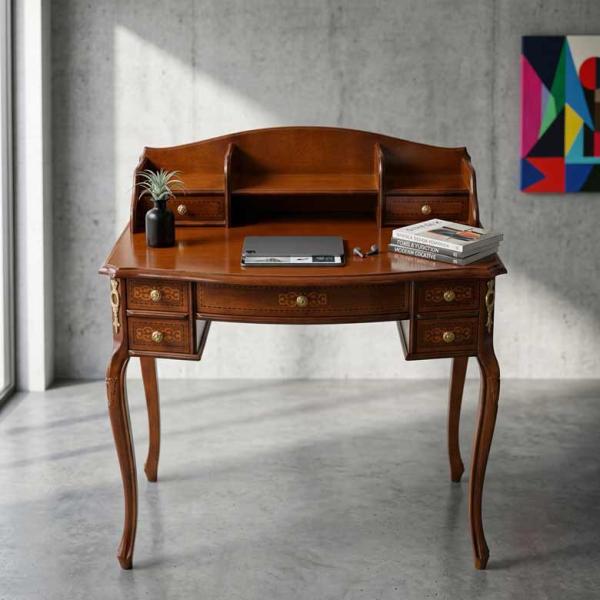 イタリア ライティングデスク ブラウン 猫脚 完成品 アンティーク