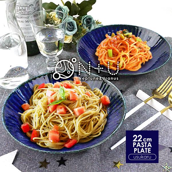 大深皿 22cm カレー パスタ皿 7寸鉢 ネプチューン 紺 青系 日本製 美濃