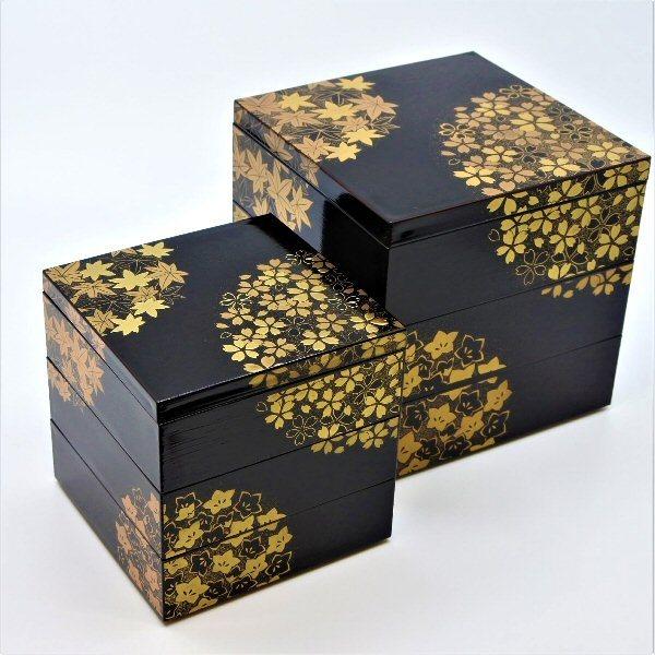 お重 重箱 おしゃれ 北市漆器 花丸春秋4.0三段重(溜)（A） 12cm
