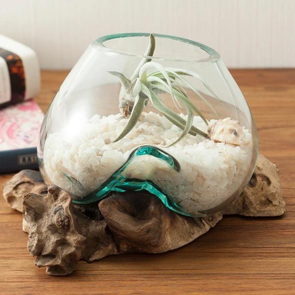 バリ島 流木ガラス鉢 バリガラス 流木 花器 花瓶 金魚鉢 プランター