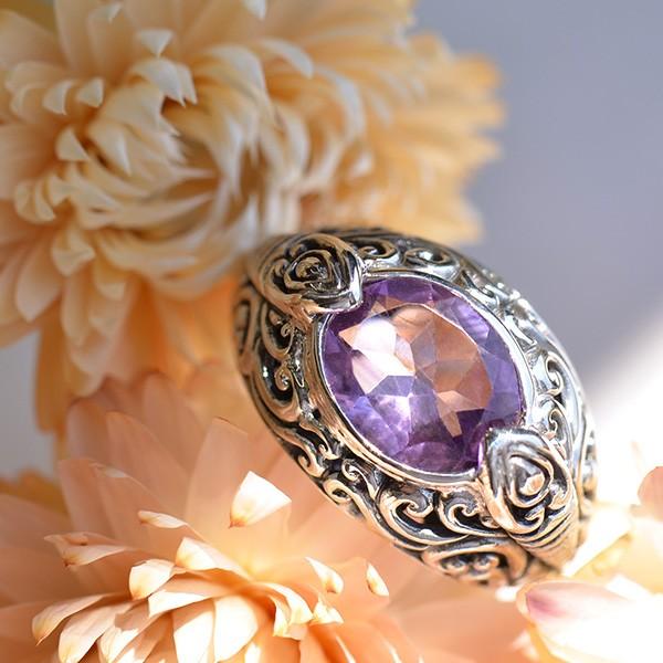 アメジスト シルバー リング キラキラのエレガントなパープル KA66