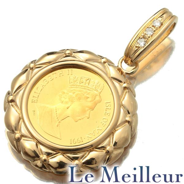 マン島キャット金貨 1/25oz 1991年 ペンダントトップ ダイヤモンド K24