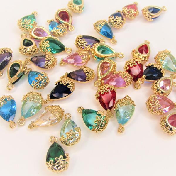 キラキラ雫チャーム 綺麗なしずく 涙型 カラーストーン 6個セット