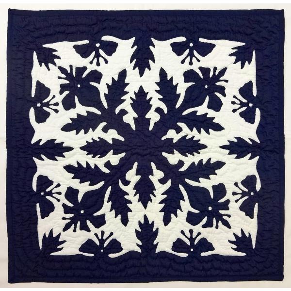 ハワイアンキルトタペストリー/壁掛け/ネイビーハイビスカス : Moana