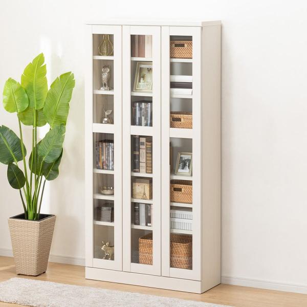 ニトリ（NITORI） ガラス扉 本棚(カット I 90 WW) 書棚 ラック