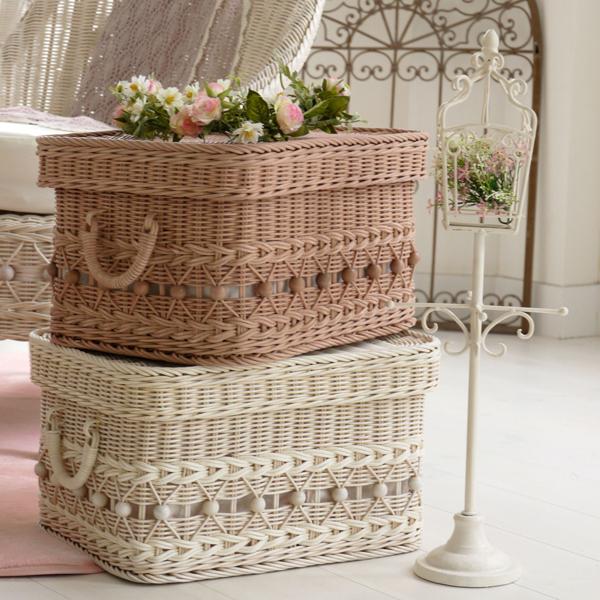 バスケット 収納 かご カゴ フタ付き 蓋付き スタッキング ラタン 籐