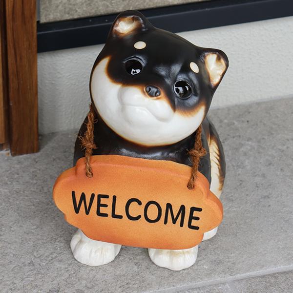 信楽焼 黒豆柴表札犬 柴犬（黒） いぬ置物 文字入れ出来る犬置物 イヌ