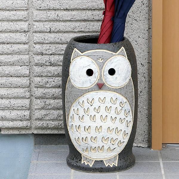 傘立て 陶器 信楽焼 おしゃれ ふくろう スリム フクロウ 傘入れ モダン