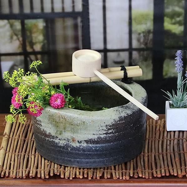 信楽焼 つくばい 蹲 竹付き鉢 陶器つくばい 金魚鉢 めだか鉢 ツクバイ