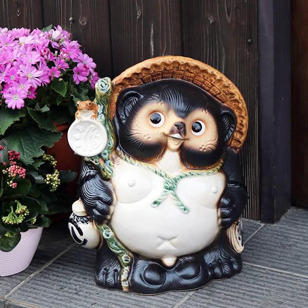 信楽焼 13号福々蛙付き狸 たぬき タヌキ 狸 開運 縁起物 可愛い 陶器