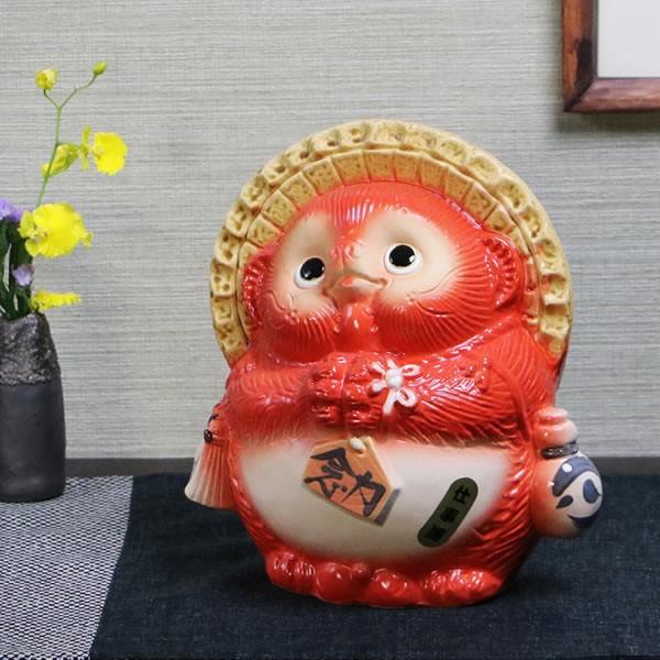 信楽焼 風水狸(赤) たぬき タヌキ 開運 縁起物 可愛い 陶器 商売繁盛