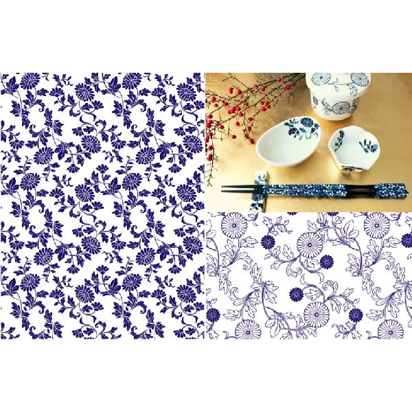白磁用】和の花 転写紙 藍色 ポーセラーツ 転写紙 A3 和柄転写紙 和