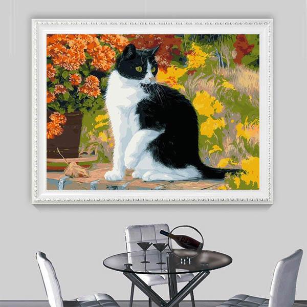 中級 フル ダイヤモンドアート キット ビーズ刺繍 白黒猫 秋の庭