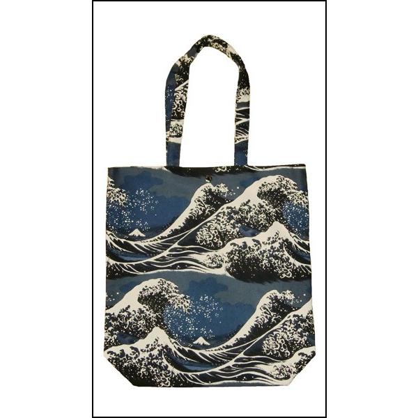帆布地トートバッグ 神奈川沖浪裏 紺地 浮世絵 葛飾北斎 : 和雑貨にび