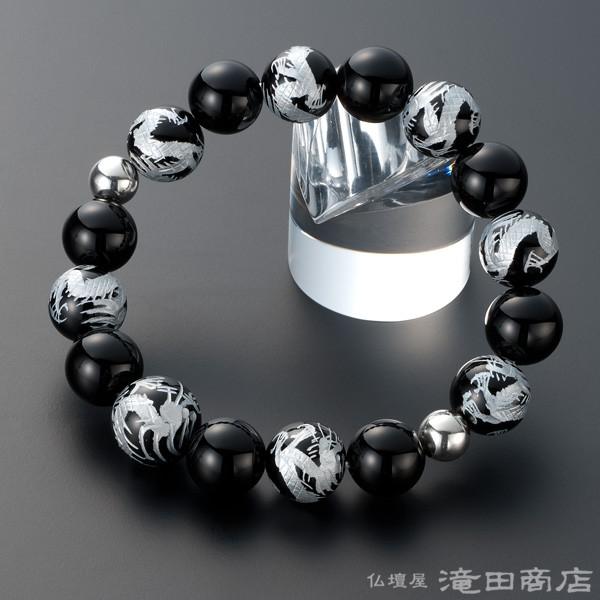 仏壇屋 滝田商店 腕輪念珠 数珠 ブレスレット 黒オニキス 龍彫り仕立