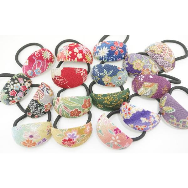 ヘアゴム 和柄 ちりめん オーバル 和風 和装 ヘアアクセサリー