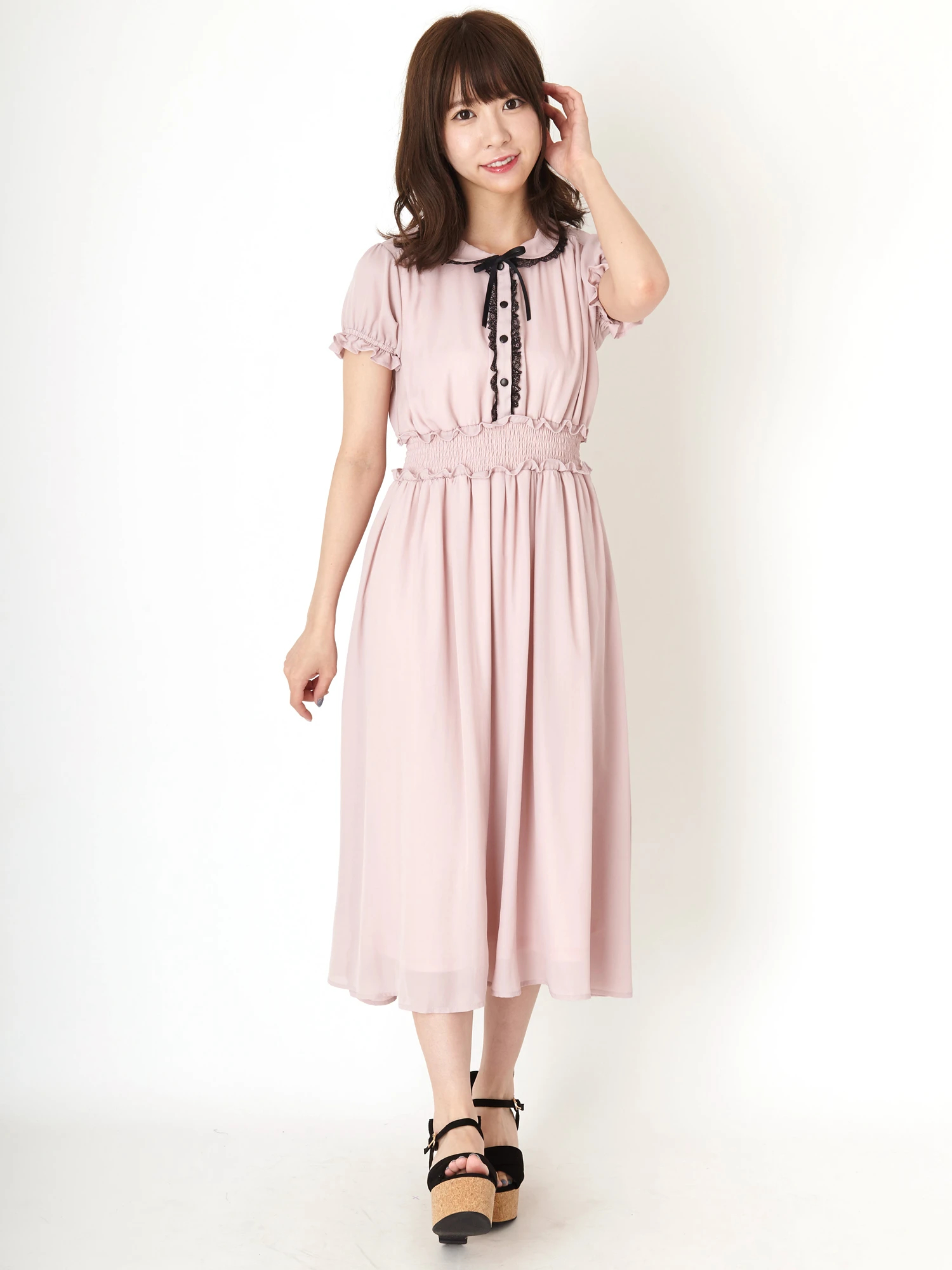 ジョーゼットシャーリングロングワンピース - Ank Rouge(アン