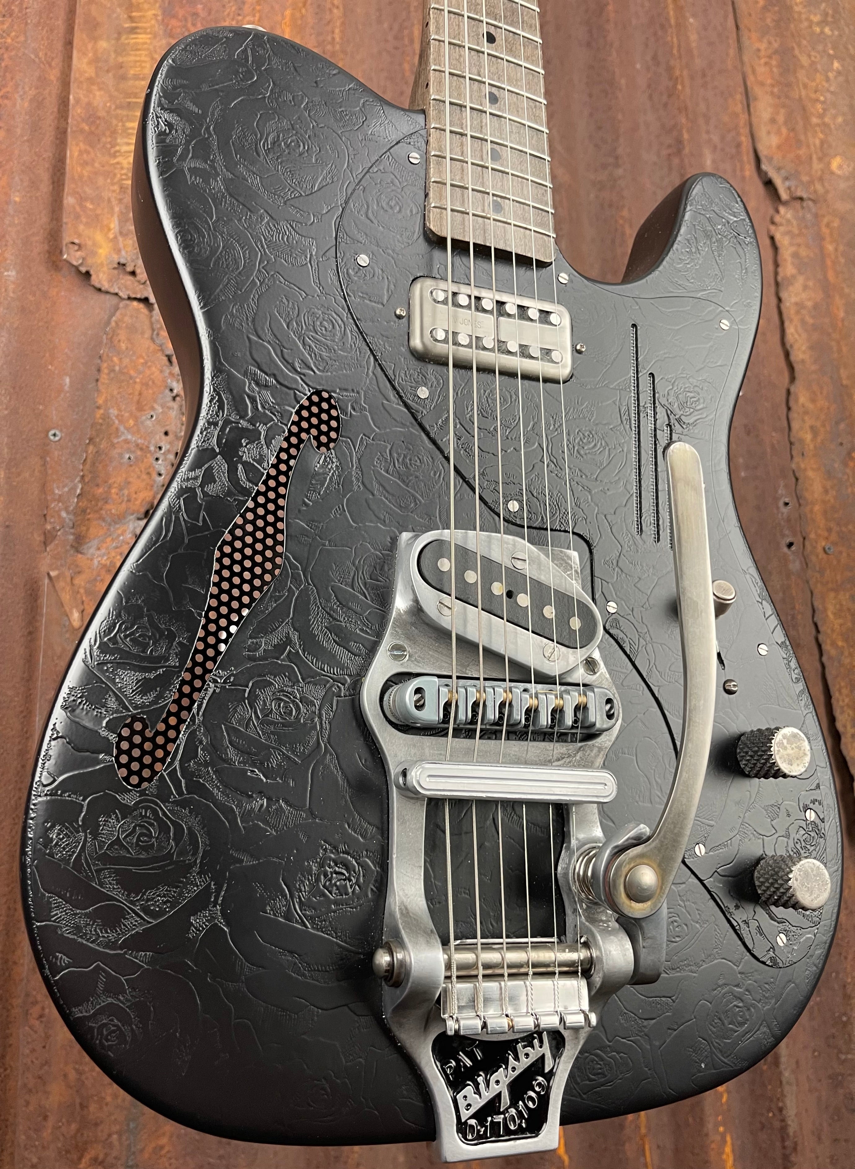 21001 Black on Roses Deluxe SteelCaster with modified B16 Bigsby