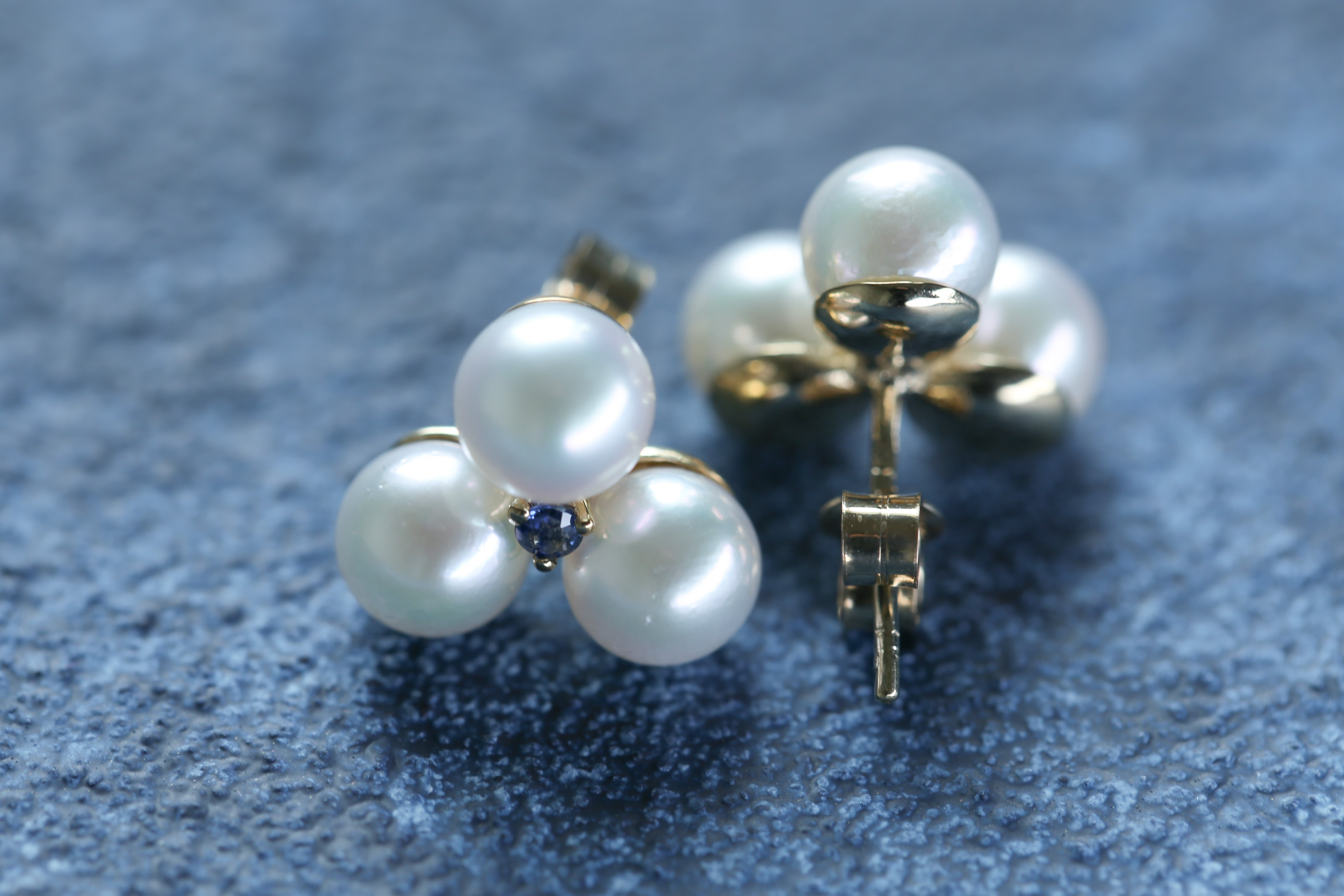 0174_ヴィンテージ パールとサファイアのピアス – Kalanchoe