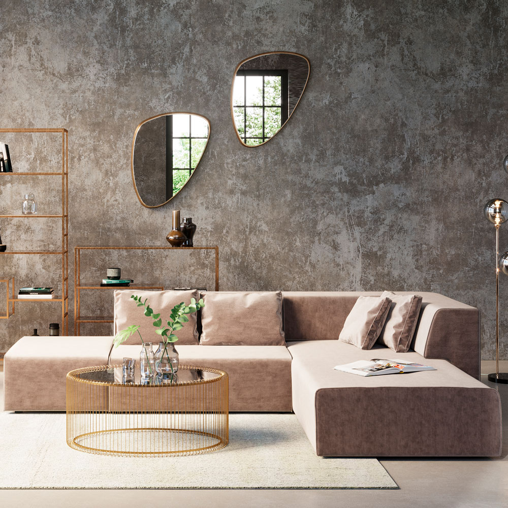 インフィニティベルベットトープ(ライト) コーナーソファ - L型