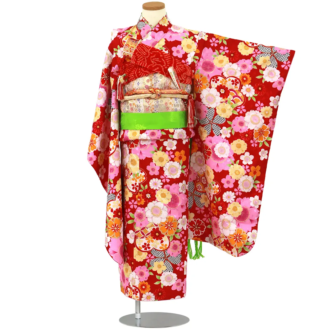 紅色地に桜の着物／七五三・七歳女の子 | 宅配着物レンタルの京都かし