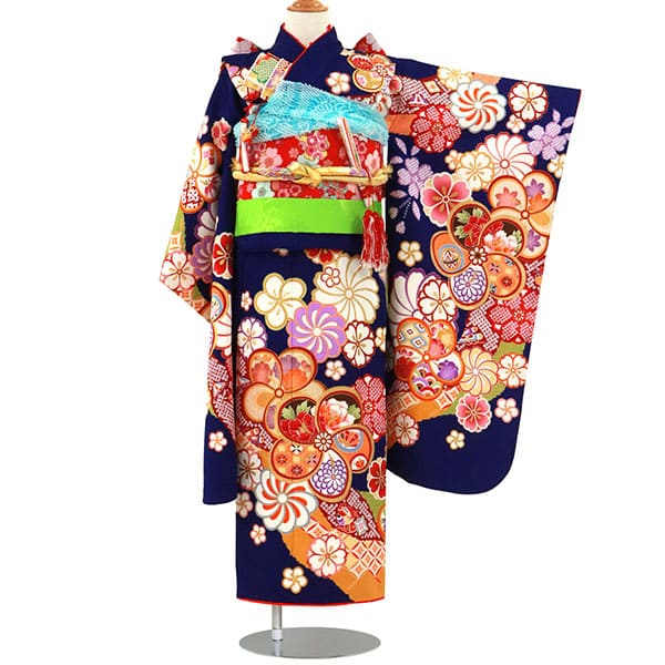 紺藍地にねじり梅の着物／七五三・七歳女の子 | 宅配着物レンタルの