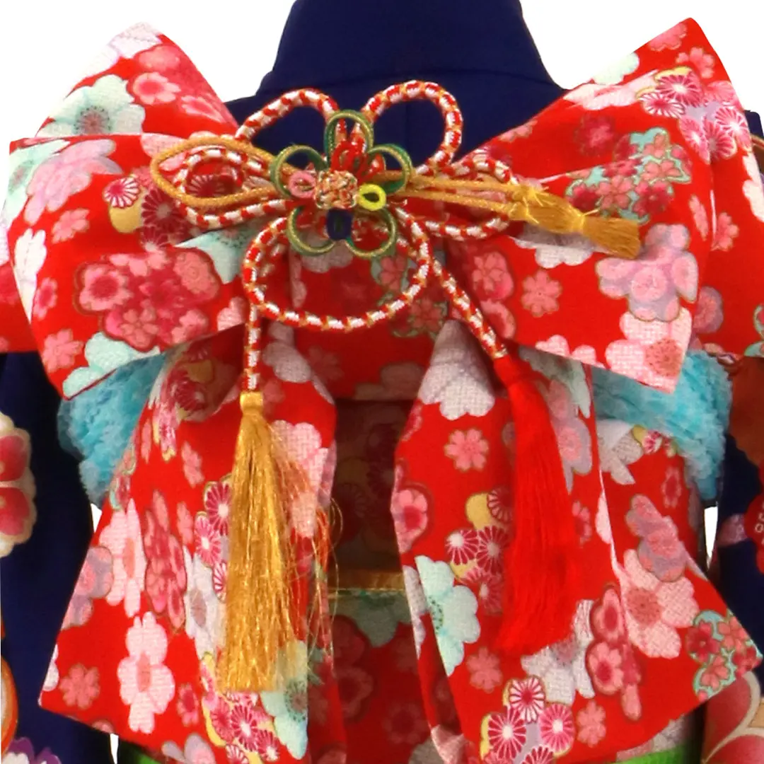 紺藍地にねじり梅の着物／七五三・七歳女の子 | 宅配着物レンタルの