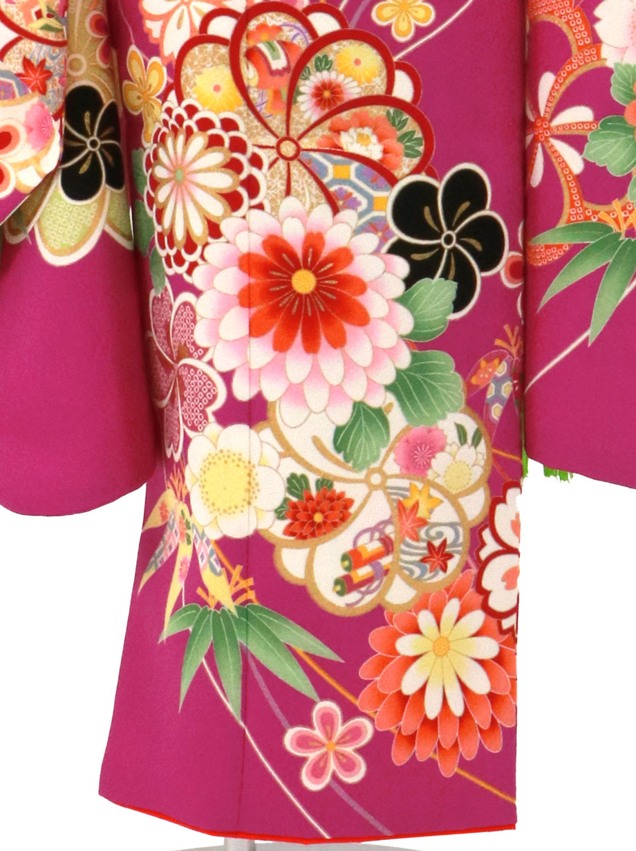 赤紫地に菊や梅の着物／七五三・七歳女の子 | 宅配着物レンタルの京都
